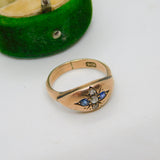 Victorian 9ct Gold, Sapphire & Old-Cut Diamond Boat Ring Antique c1890