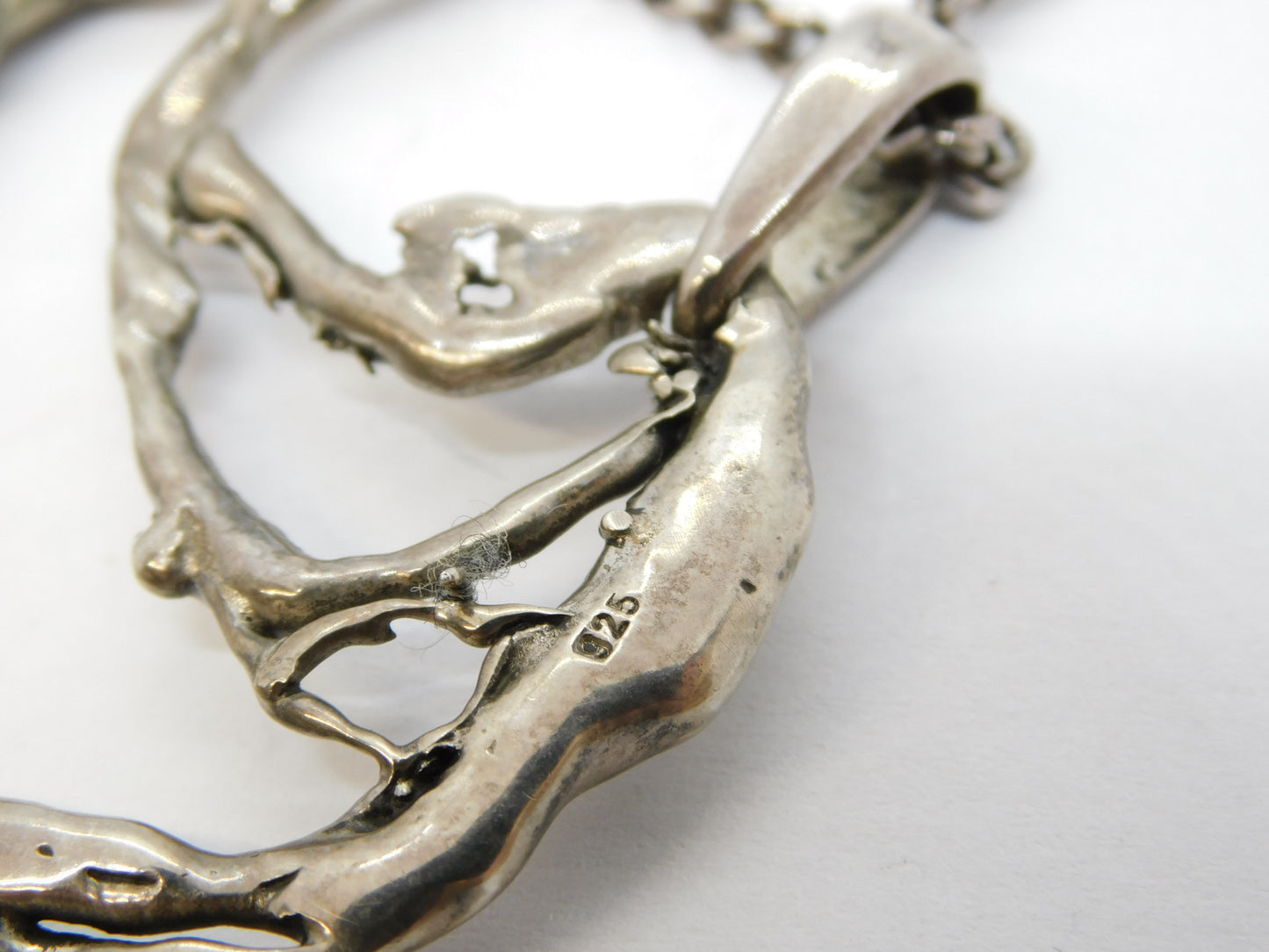 Austro-Hungarian Style Sterling Silver, Raw Turquoise Abstract Pendant Necklace