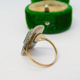 9ct Gold & Silver, Blue Enamel & Paste Set Cocktail Ring Antique c1920 Art Deco