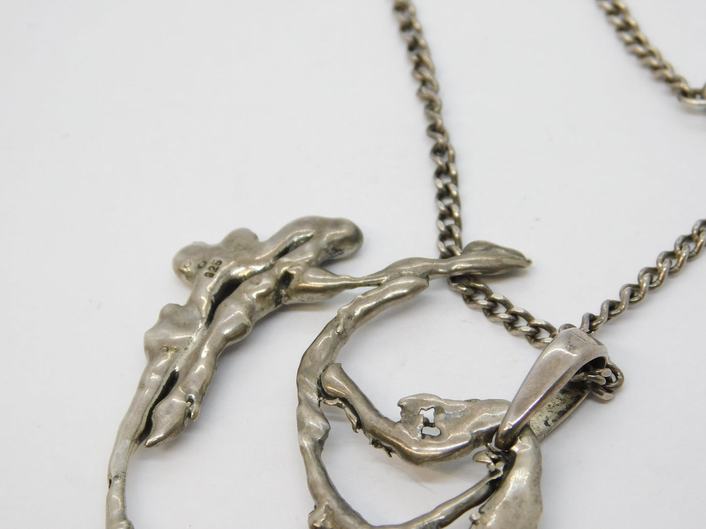 Austro-Hungarian Style Sterling Silver, Raw Turquoise Abstract Pendant Necklace