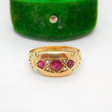 Victorian 9ct Gold, Ruby & Seed Pearl Boat Ring Antique c1890 Chester