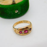 Victorian 9ct Gold, Ruby & Seed Pearl Boat Ring Antique c1890 Chester