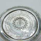 Victorian Sterling Silver IHS Communion Mourning Plate Antique 1839 London