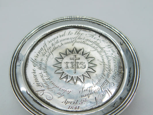 Victorian Sterling Silver IHS Communion Mourning Plate Antique 1839 London