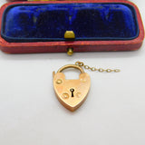Edwardian 9ct Rose Gold Heart Lock Charm Bracelet Clasp with Initial c1910