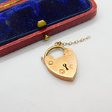 Edwardian 9ct Rose Gold Heart Lock Charm Bracelet Clasp with Initial c1910