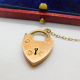 Edwardian 9ct Rose Gold Heart Lock Charm Bracelet Clasp with Initial c1910