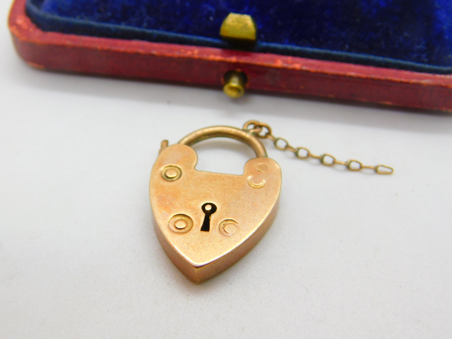 Edwardian 9ct Rose Gold Heart Lock Charm Bracelet Clasp with Initial c1910