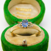 9ct Yellow Gold, Sapphire & Diamond Dress Ring Vintage 1993 London