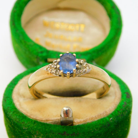 9ct Yellow Gold, Sapphire & Diamond Dress Ring Vintage 1993 London