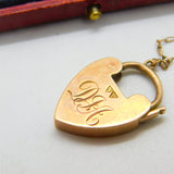 Edwardian 9ct Rose Gold Heart Lock Charm Bracelet Clasp with Initial c1910