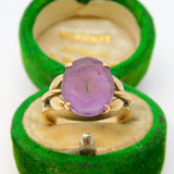 14ct Yellow Gold & Amethyst Set Leaf Pattern Dress Ring Antique c1940 Art Deco