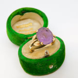 14ct Yellow Gold & Amethyst Set Leaf Pattern Dress Ring Antique c1940 Art Deco