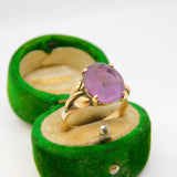 14ct Yellow Gold & Amethyst Set Leaf Pattern Dress Ring Antique c1940 Art Deco