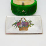 Victorian Sterling Silver & Enamel Floral Basket Sweetheart Brooch Antique 1876