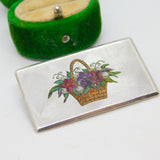 Victorian Sterling Silver & Enamel Floral Basket Sweetheart Brooch Antique 1876