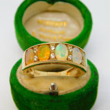 9ct Yellow Gold Five-Stone Fire Opal & Diamond Boat Ring Vintage c1990 Sheffield