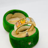 9ct Yellow Gold Five-Stone Fire Opal & Diamond Boat Ring Vintage c1990 Sheffield