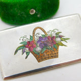 Victorian Sterling Silver & Enamel Floral Basket Sweetheart Brooch Antique 1876