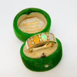 9ct Yellow Gold Five-Stone Fire Opal & Diamond Boat Ring Vintage c1990 Sheffield