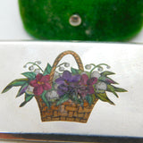 Victorian Sterling Silver & Enamel Floral Basket Sweetheart Brooch Antique 1876