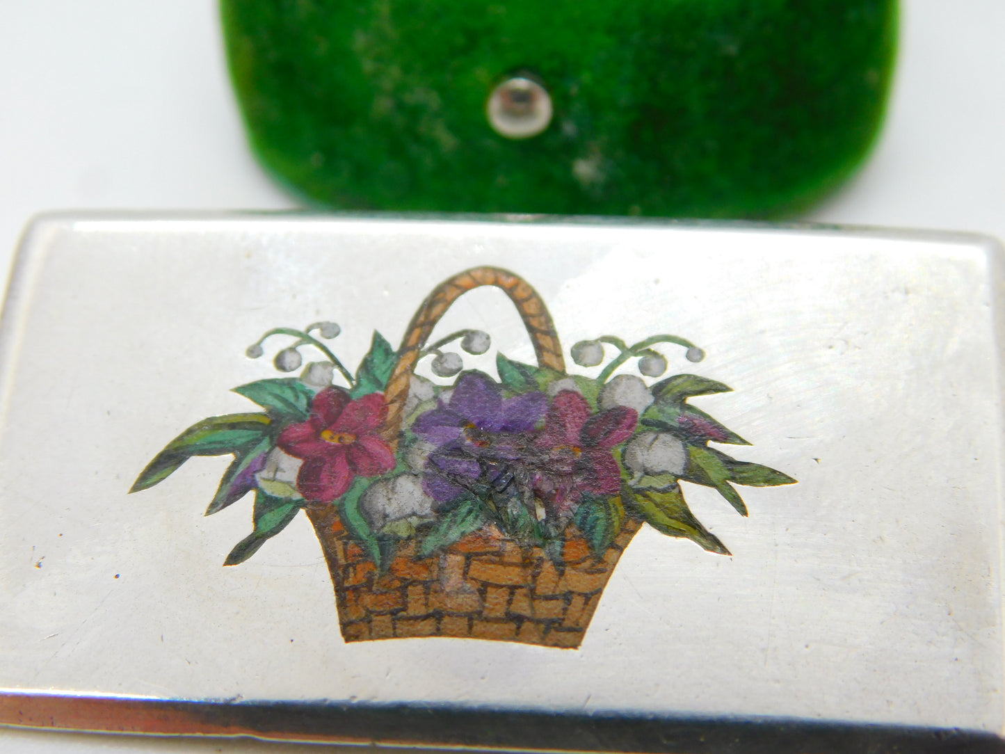 Victorian Sterling Silver & Enamel Floral Basket Sweetheart Brooch Antique 1876