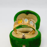 9ct Yellow Gold Five-Stone Fire Opal & Diamond Boat Ring Vintage c1990 Sheffield