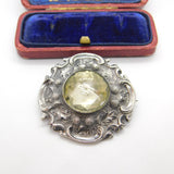 Victorian Scottish Sterling Silver Thistle Form Citrine Set Kilt Brooch Antique c1860