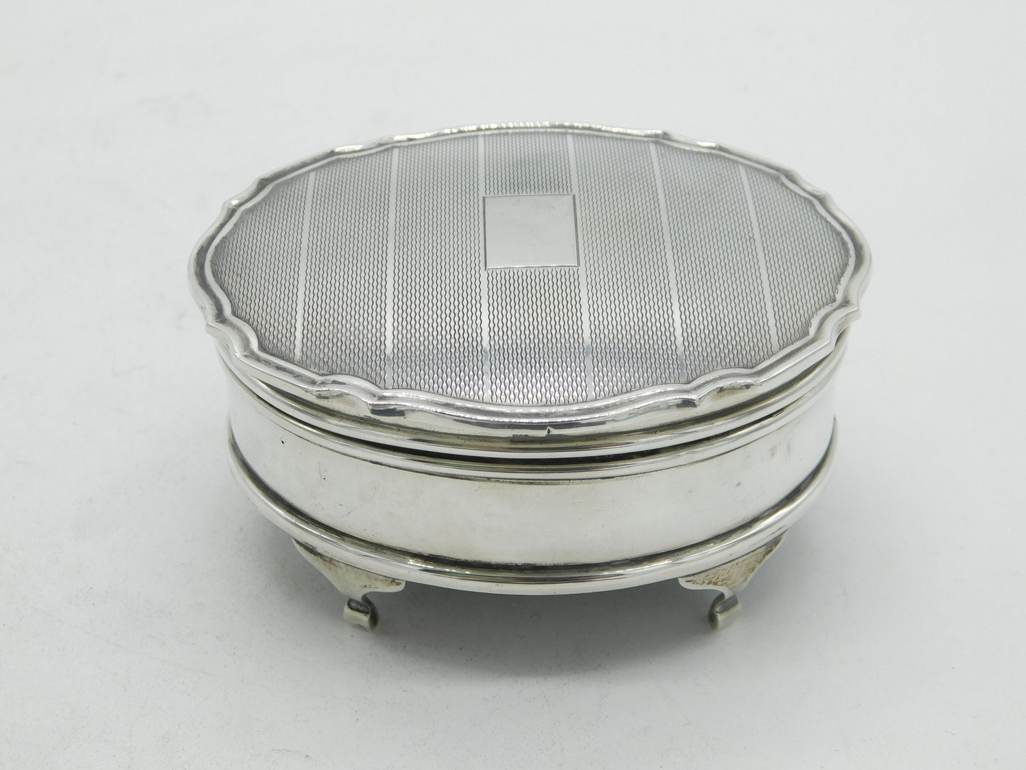 Sterling Silver Engine Turned Jewellery Box Mid-Century 1956 Birmingham