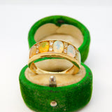 9ct Yellow Gold Five-Stone Fire Opal & Diamond Boat Ring Vintage c1990 Sheffield