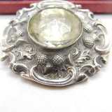 Victorian Scottish Sterling Silver Thistle Form Citrine Set Kilt Brooch Antique c1860