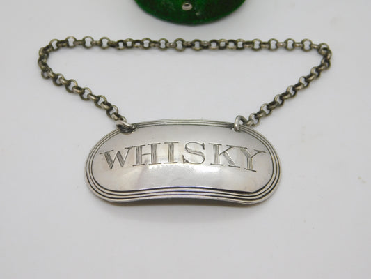 George III Sterling Silver Bright Cut Whisky Decanter Label c1790 Antique London