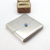 Silver Plated Cabochon Butterfly Wing Set Vesta Case c1920 Antique Art Deco