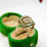 George III 9ct Rose Gold, Seed Pearl & Hair Set Mourning Ring Antique c1800
