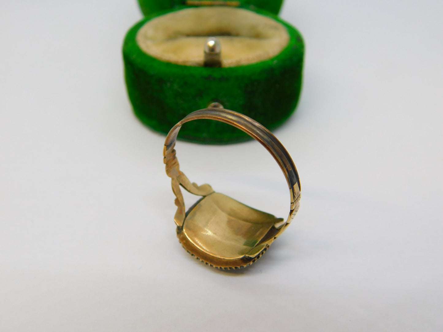 George III 9ct Rose Gold, Seed Pearl & Hair Set Mourning Ring Antique c1800