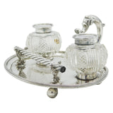 George III Sterling Silver Desk Stand & Cut Glass Ink Pots Antique 1812 London
