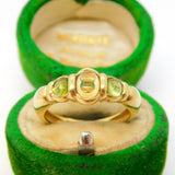 9ct Yellow Gold, Cabochon Cut Peridot & Citrine Band Ring Vintage 1997 London