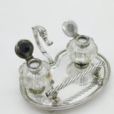 George III Sterling Silver Desk Stand & Cut Glass Ink Pots Antique 1812 London