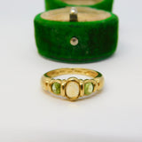 9ct Yellow Gold, Cabochon Cut Peridot & Citrine Band Ring Vintage 1997 London