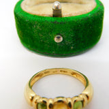 9ct Yellow Gold, Cabochon Cut Peridot & Citrine Band Ring Vintage 1997 London