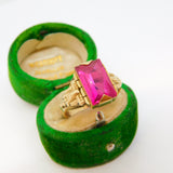14ct Yellow Gold & Faceted Ruby Set Signet Ring Antique c1920 Art Deco