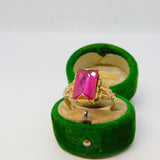 14ct Yellow Gold & Faceted Ruby Set Signet Ring Antique c1920 Art Deco