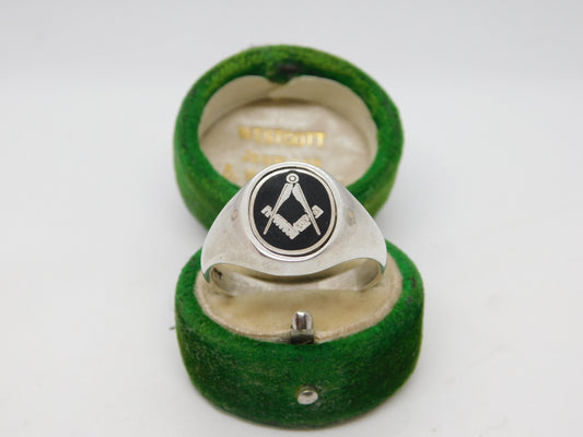 Sterling Silver & Enamel Masonic Swivel Signet Ring Vintage 1987 Birmingham