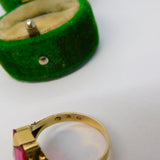 14ct Yellow Gold & Faceted Ruby Set Signet Ring Antique c1920 Art Deco