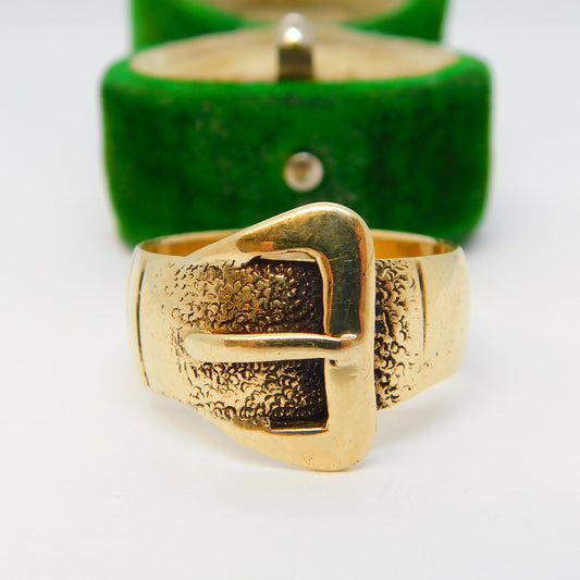 9ct Yellow Gold Chunky Buckle Sweetheart Ring Vintage 1973 Birmingham