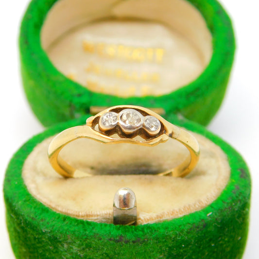 Victorian 18ct Yellow Gold Three-Stone Diamond Dress Ring Antique c1890