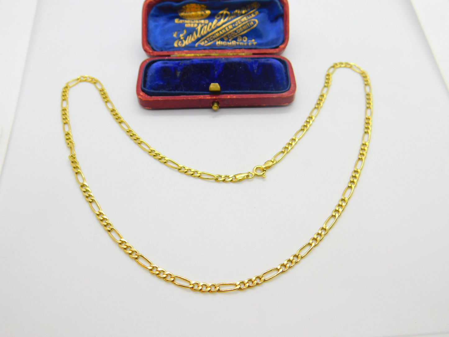 Italian 9ct Yellow Gold Figaro Link Chain Necklace 18" Length Vintage c1990