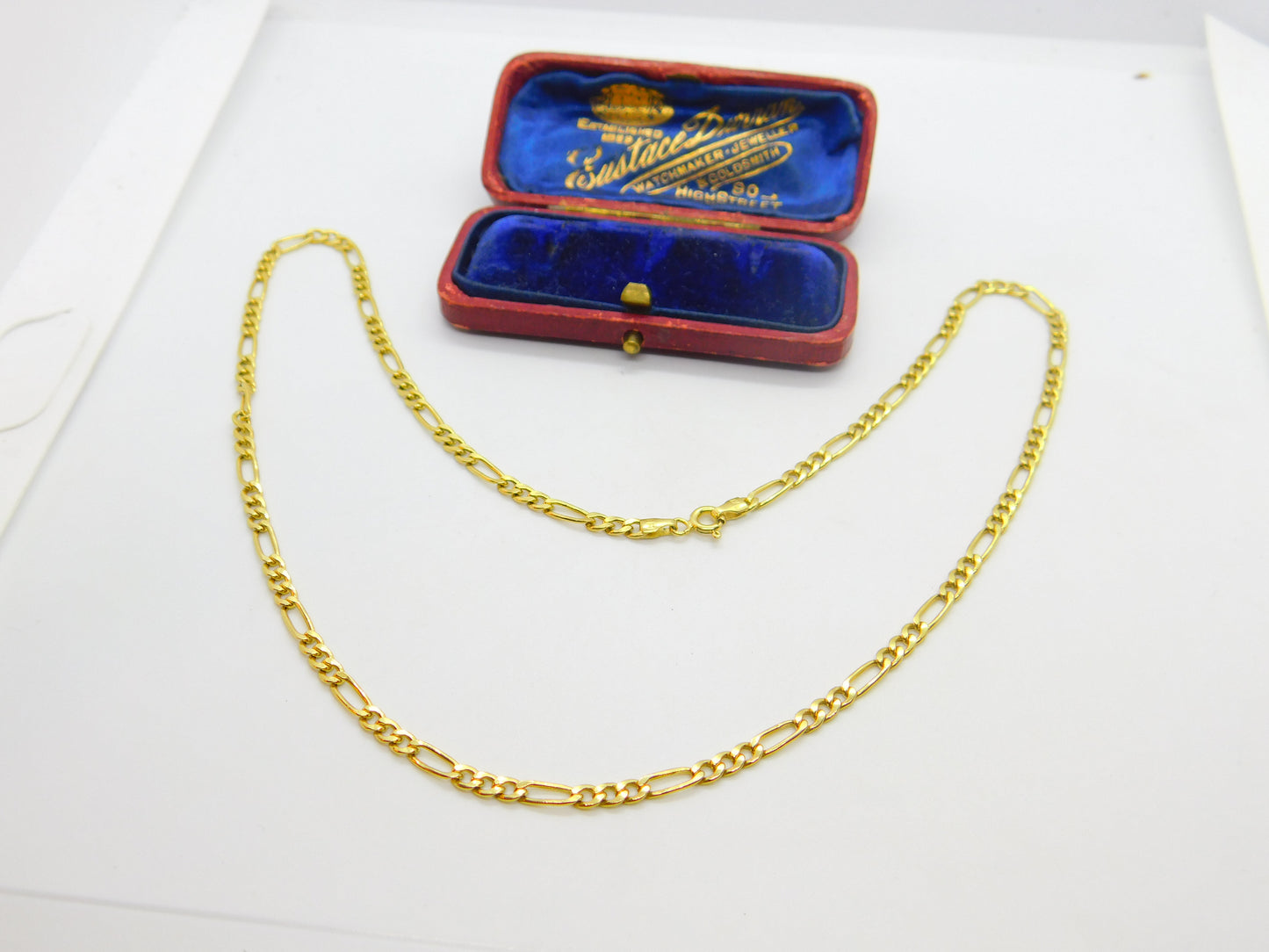 Italian 9ct Yellow Gold Figaro Link Chain Necklace 18" Length Vintage c1990