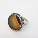 Victorian Sterling Silver & Banded Agate Set Target Ring Antique c1890