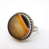 Victorian Sterling Silver & Banded Agate Set Target Ring Antique c1890